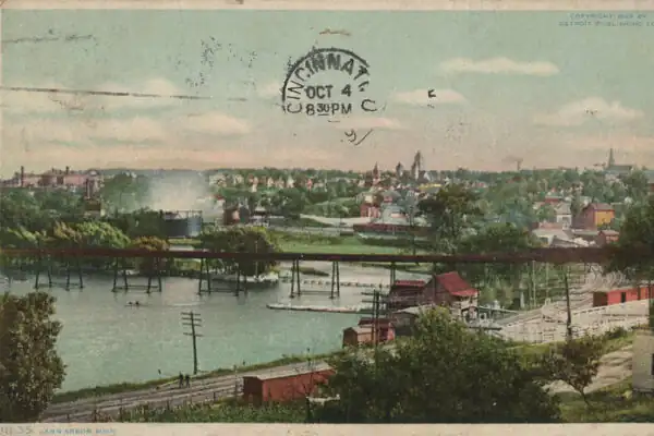 Ann Arbor panorama, early 1900s postcard