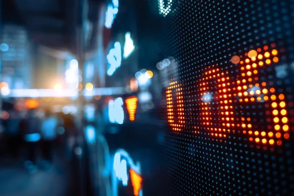 Display stock market numbers with defocused street lights background
